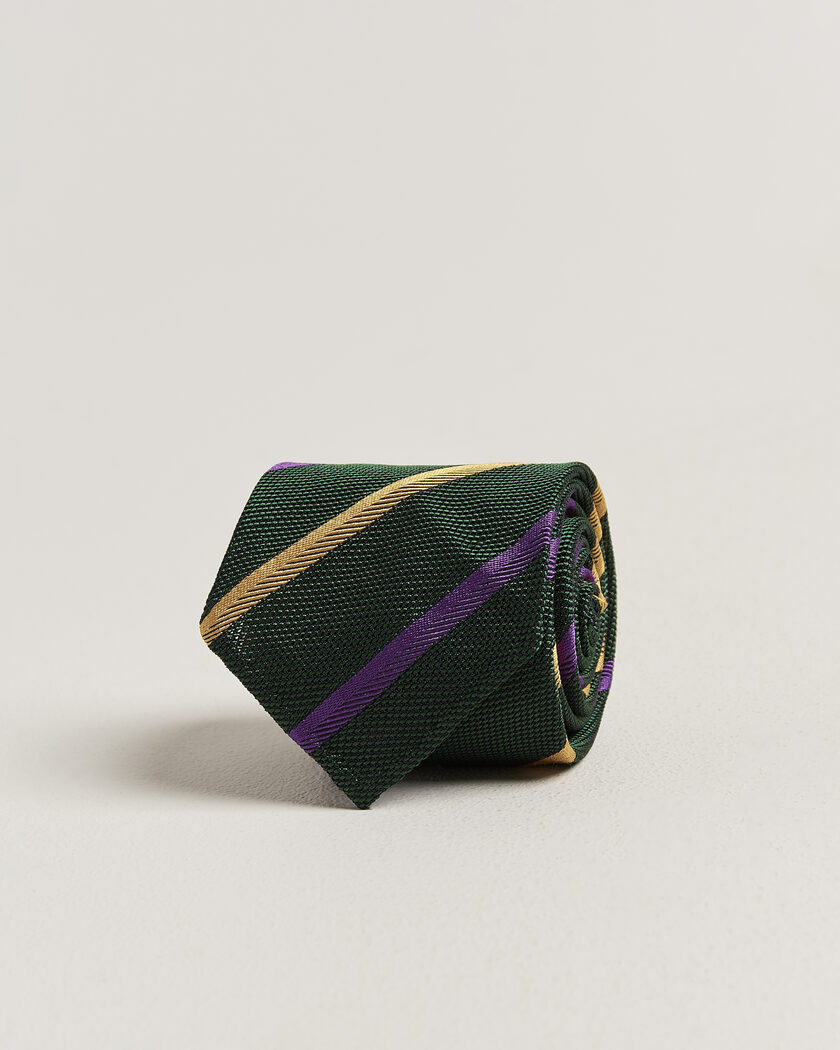 Drake's Multistripe Grenadine Silk Tie Green/Yellow/Purple – Grønn