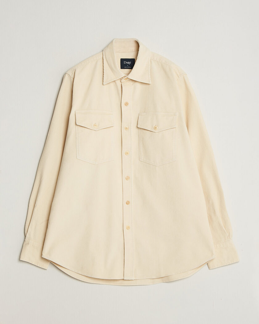 Drake's Two Pocket Corduroy Shirt Ecru – Hvit