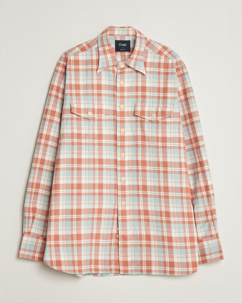 Drake's Two Pocket Check Shirt Pink/Blue – Flerfarget