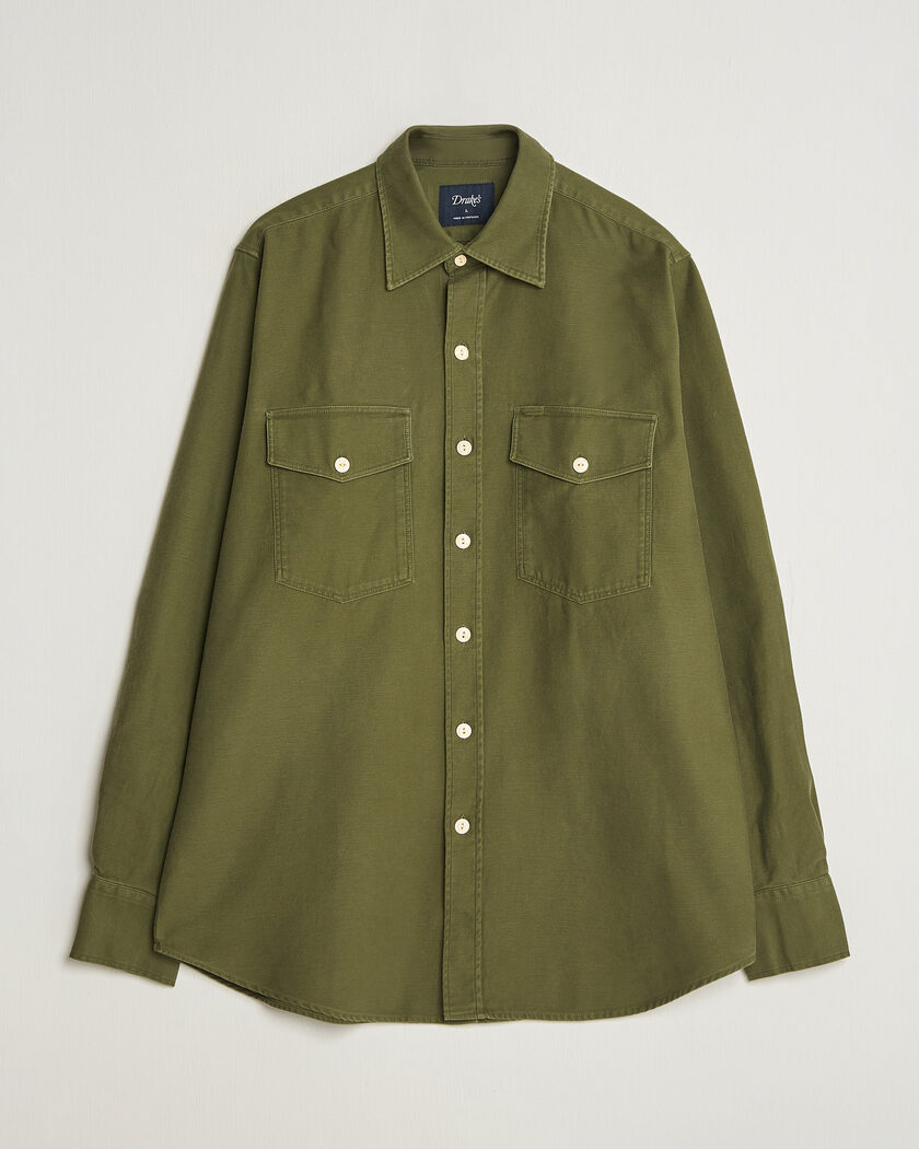Drake's Two Pocket Casual Cotton Shirt Olive – Grønn