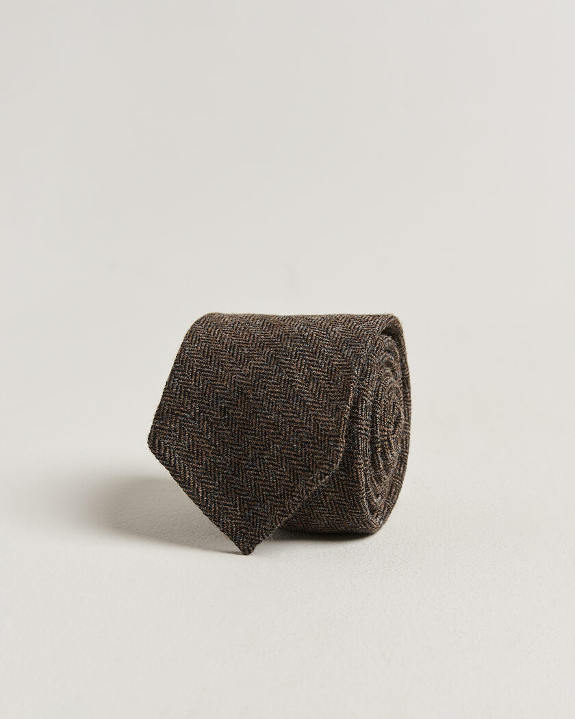  Drake's Shetland Herringbone Tie Brown – Brun