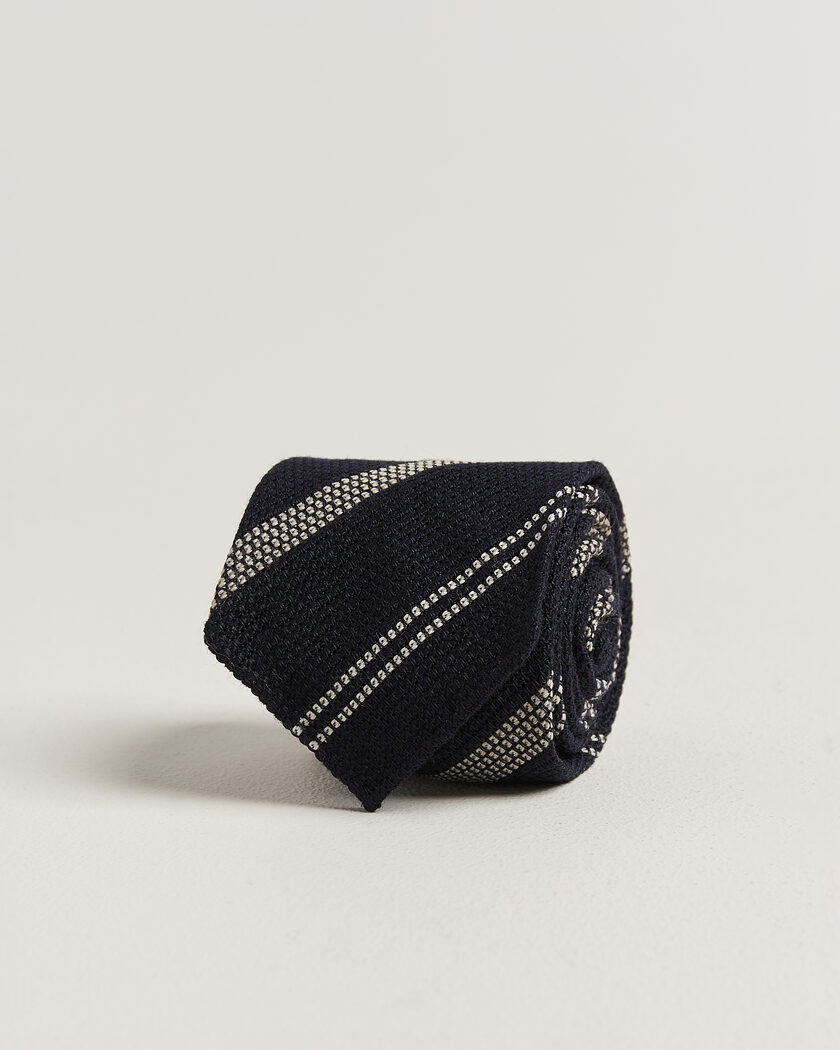 Drake's Striped Grenadine Tie Navy/White – Blå