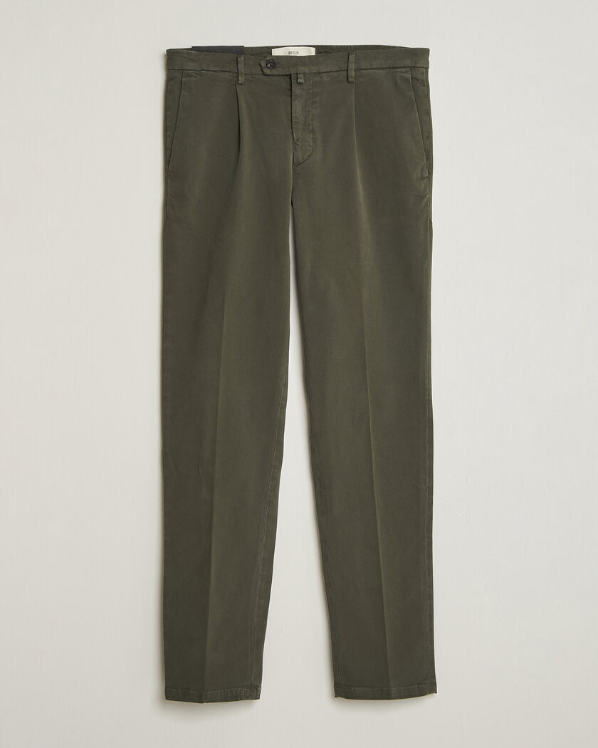 Briglia 1949 Easy Fit Pleated Cotton Stretch Trousers Military – Grønn