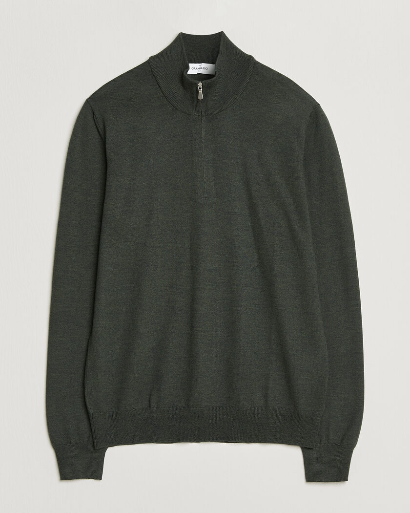 Gran Sasso Merino Fashion Fit Half Zip Olive Melange – Grønn