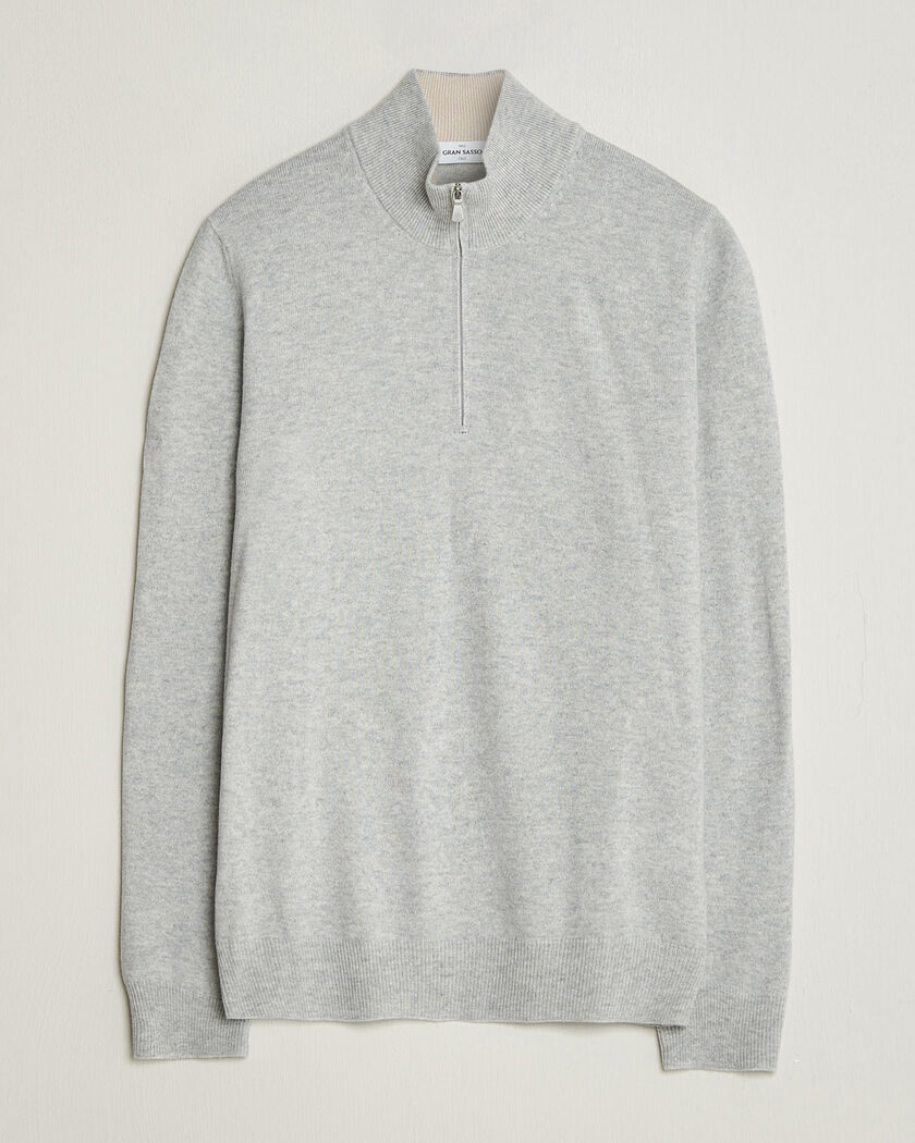 Gran Sasso Wool/Cashmere Half Zip Light Grey Melange – Grå