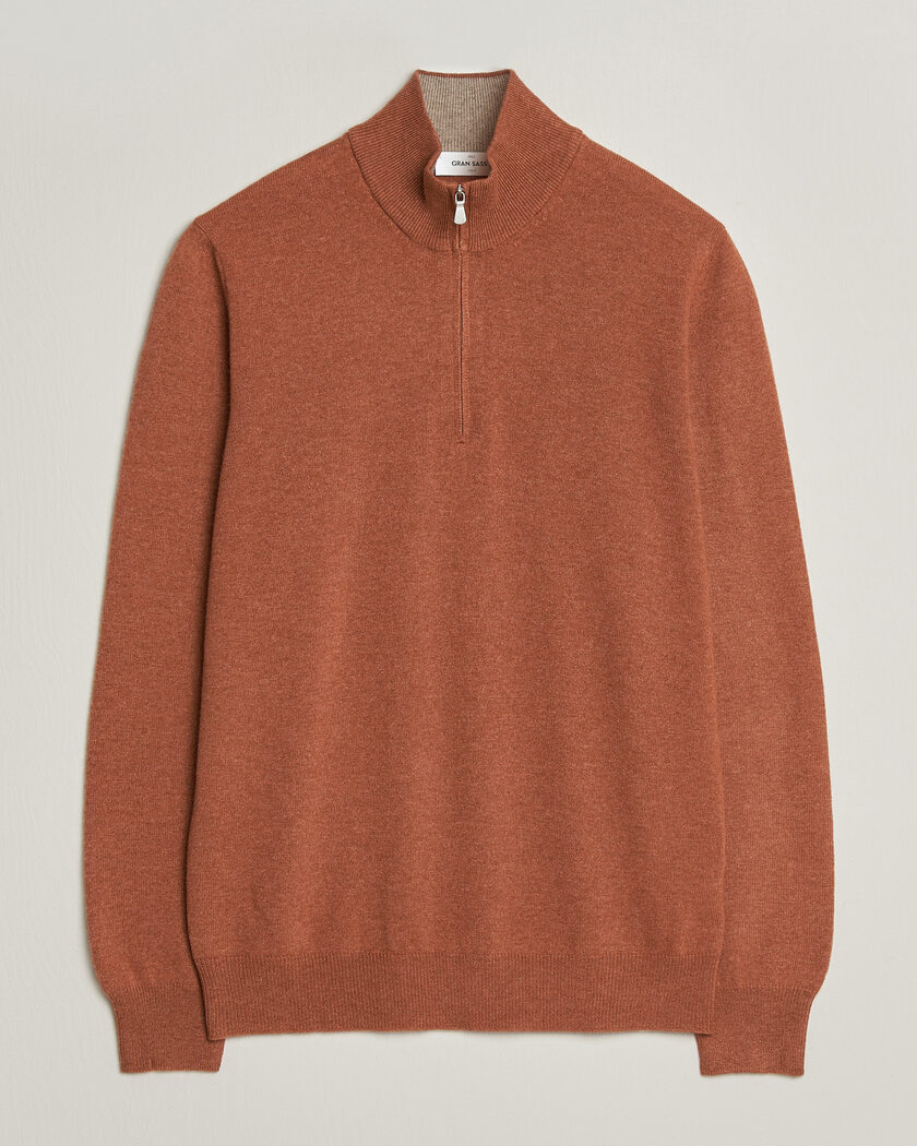 Gran Sasso Wool/Cashmere Half Zip Rust Orange – Oransje