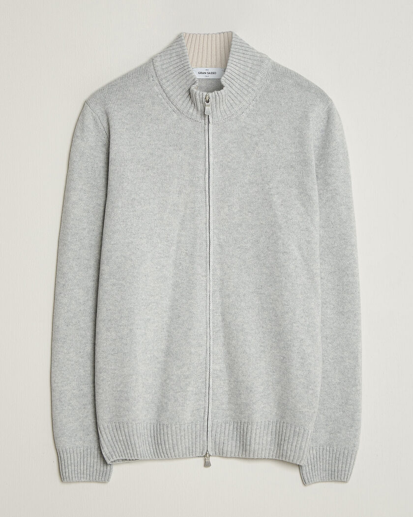 Gran Sasso Wool/Cashmere Full Zip Light Grey Melange – Grå