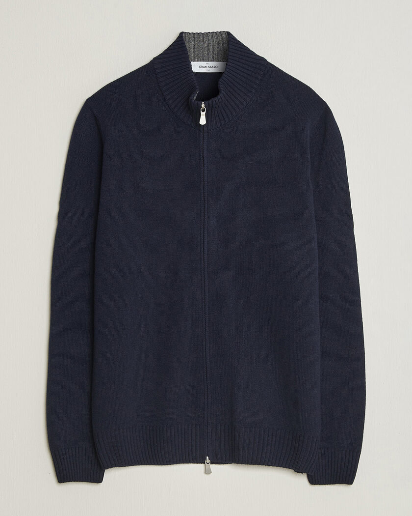 Gran Sasso Wool/Cashmere Full Zip Navy – Blå