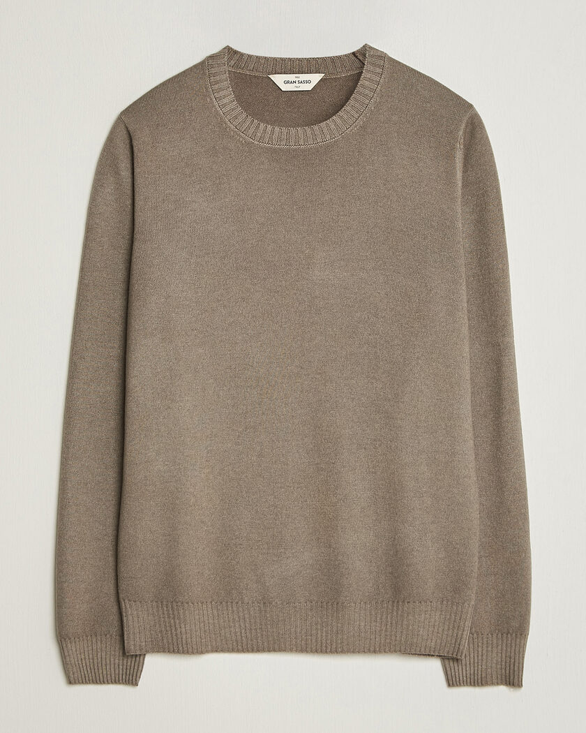 Gran Sasso Wool/Cashmere Washed Crew Neck Brown Melange – Brun