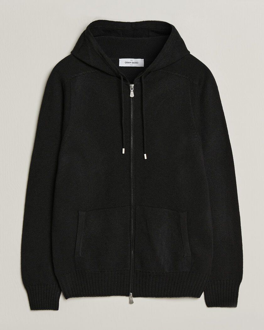 Gran Sasso Full Zip Wool Hoodie Black – Svart