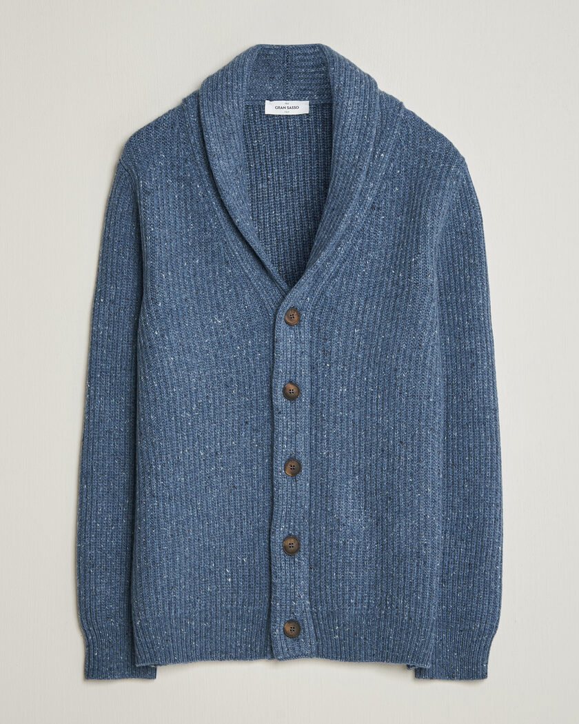 Gran Sasso Wool/Cashmere Donegal Cardigan Blue – Blå