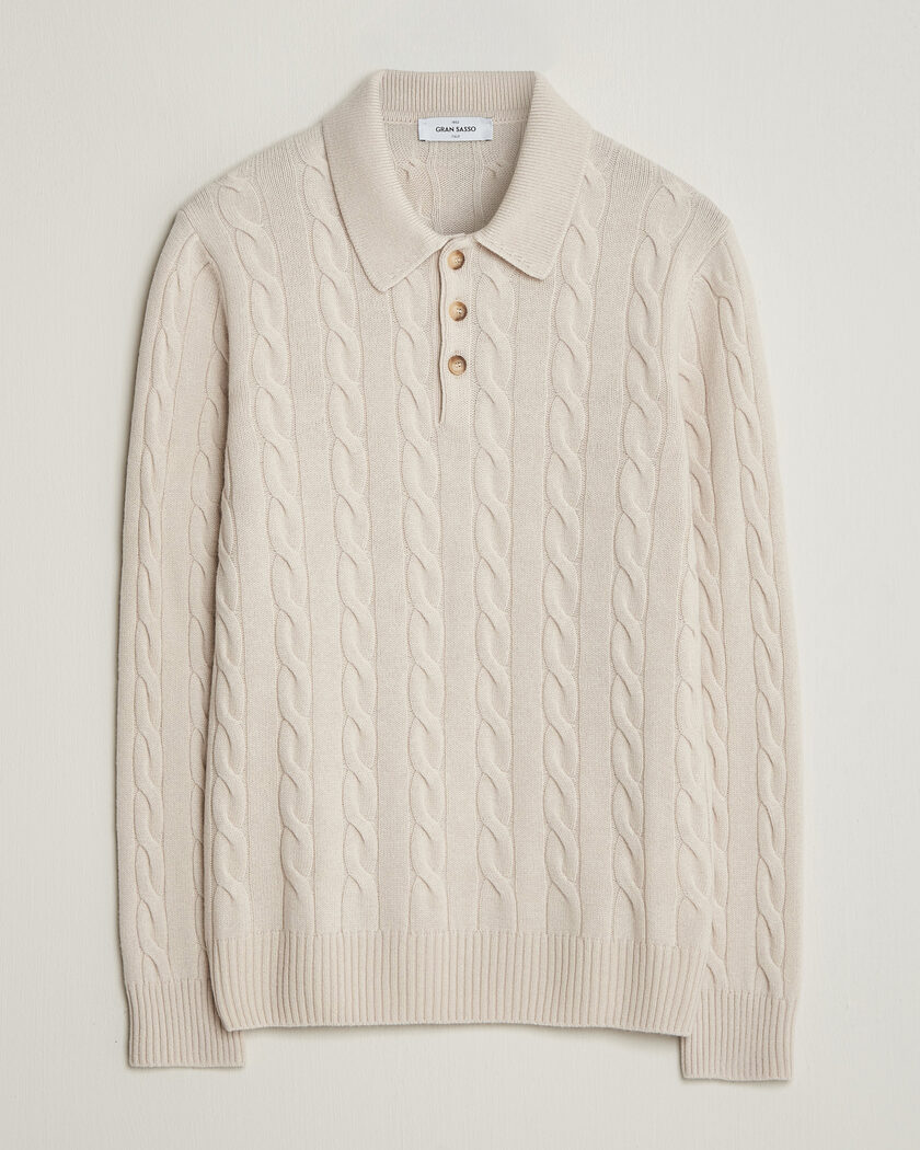 Gran Sasso Wool/Cashmere Cable Polo Beige Melange – Beige
