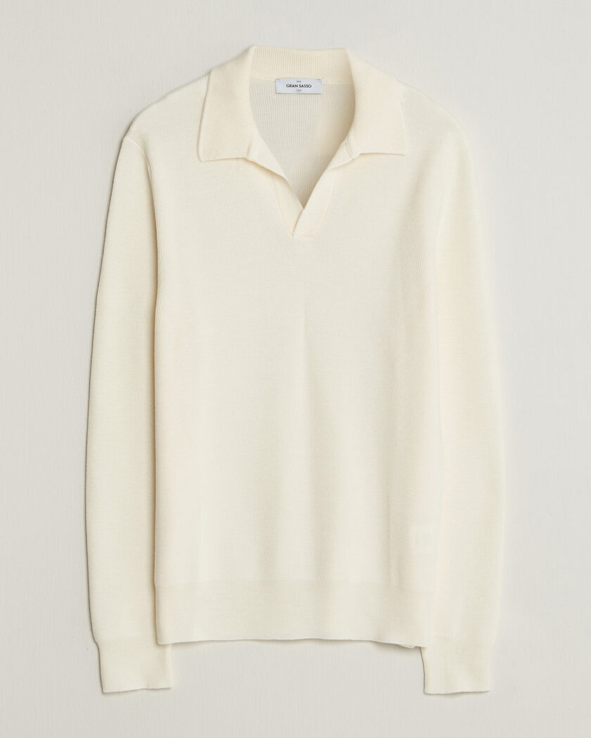 Gran Sasso Merino Knitted Polo Cream – Hvit