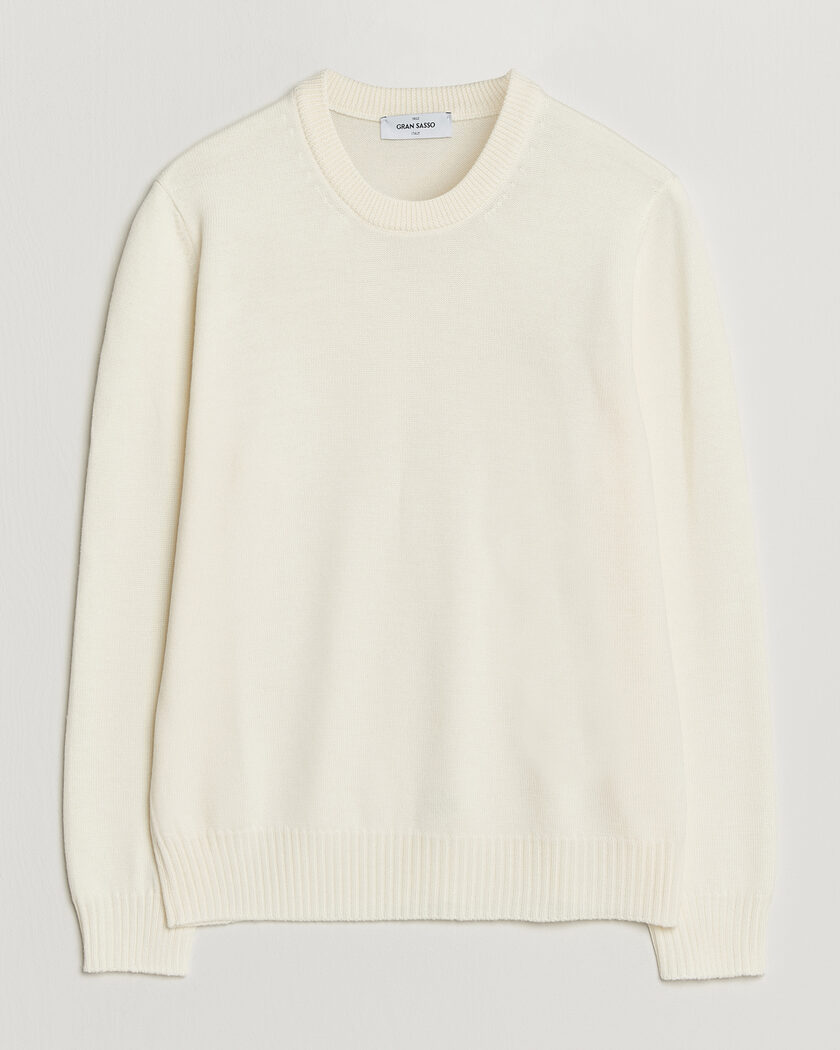 Gran Sasso Merino Knitted Crew Neck Cream – Hvit
