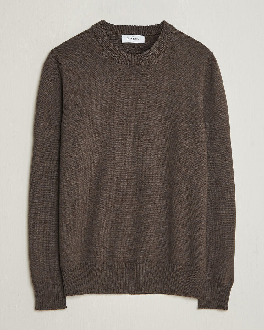 Gran Sasso Merino Knitted Crew Neck Brown Melange – Brun