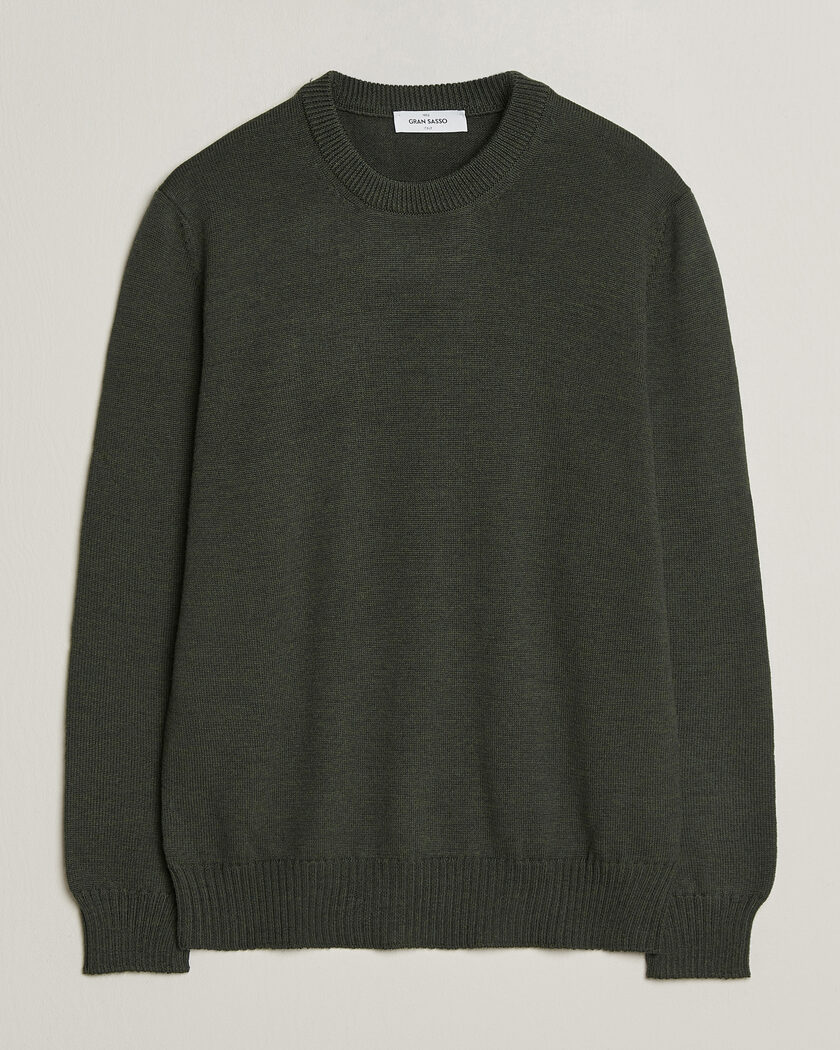 Gran Sasso Merino Knitted Crew Neck Olive Melange – Grønn