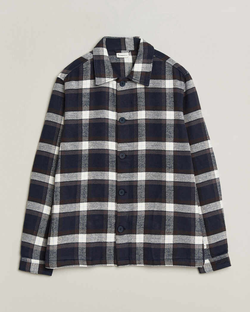 KnowledgeCotton Apparel Flannel Check Overshirt Navy – Blå