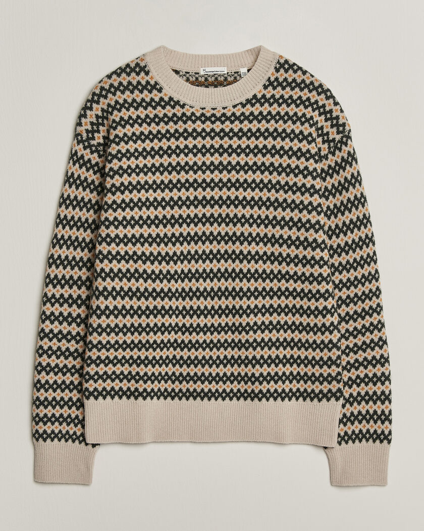 KnowledgeCotton Apparel Lambswool Jaquard Sweater Green – Flerfarget