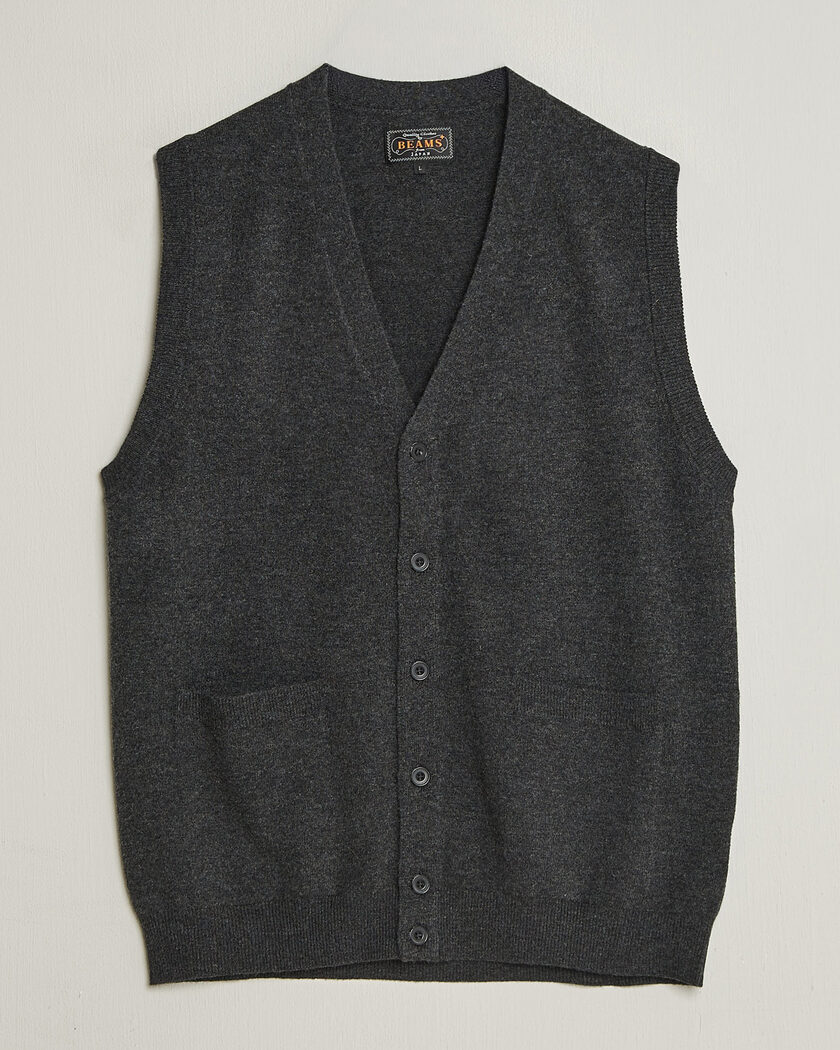 BEAMS PLUS Button Knit Vest Charcoal – Grå