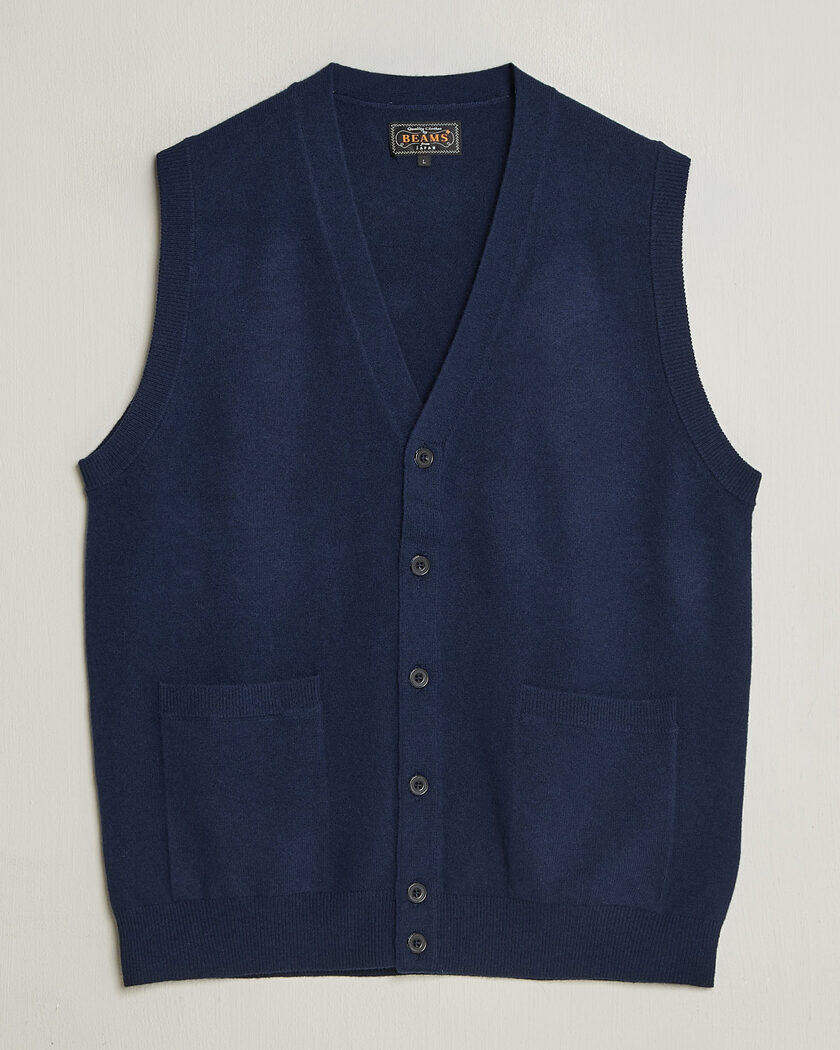 BEAMS PLUS Button Knit Vest Navy – Blå