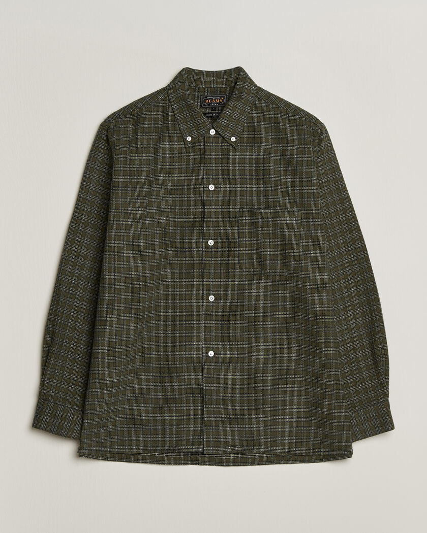 BEAMS PLUS Dobby Plaid Button Down Shirt Dark Green – Grønn