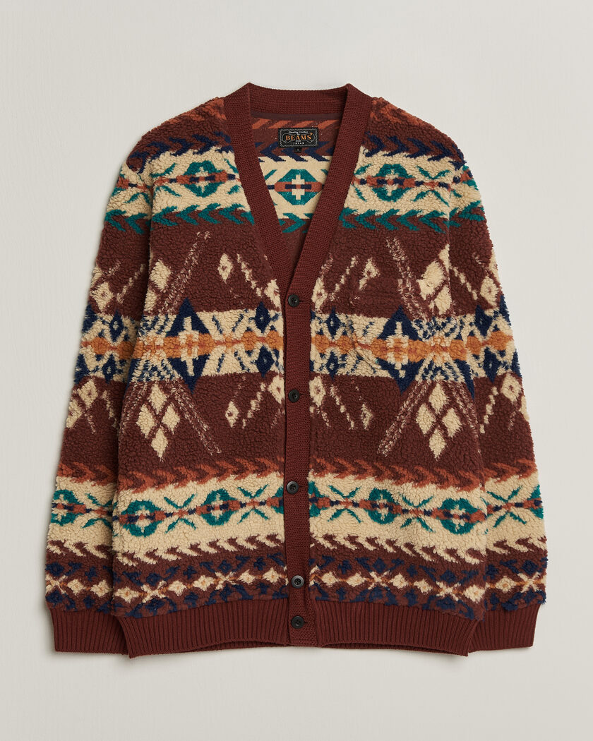 BEAMS PLUS Boa Jacquard Cardigan Brown – Flerfarget