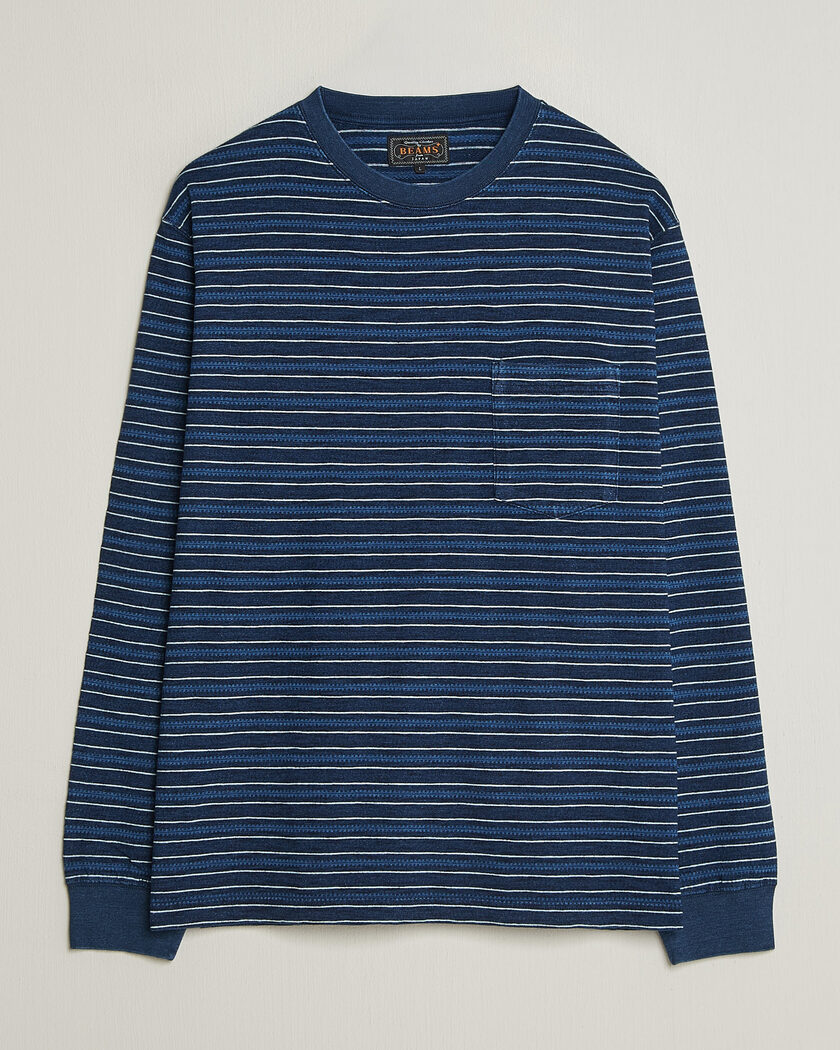 BEAMS PLUS Indigo Stripe LS T-Shirt Navy – Blå