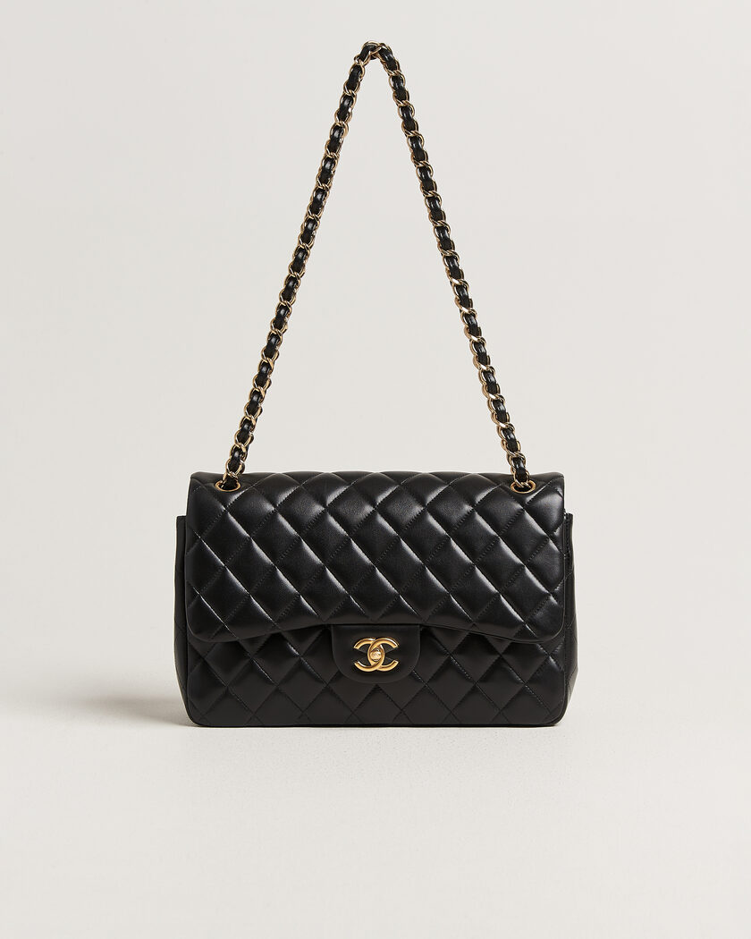 Chanel Pre-Owned Classic Jumbo Double Flap Bag Lambskin Black – Svart