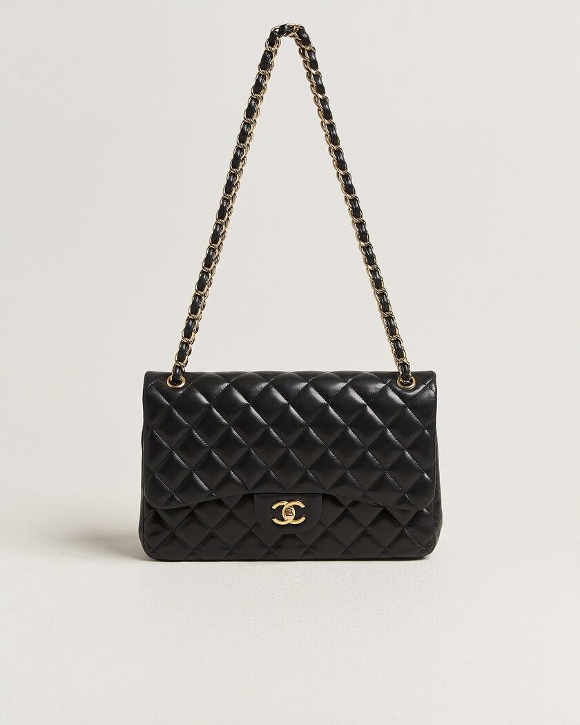 Chanel Pre-Owned Classic Jumbo Double Flap Bag Lambskin Black – Svart