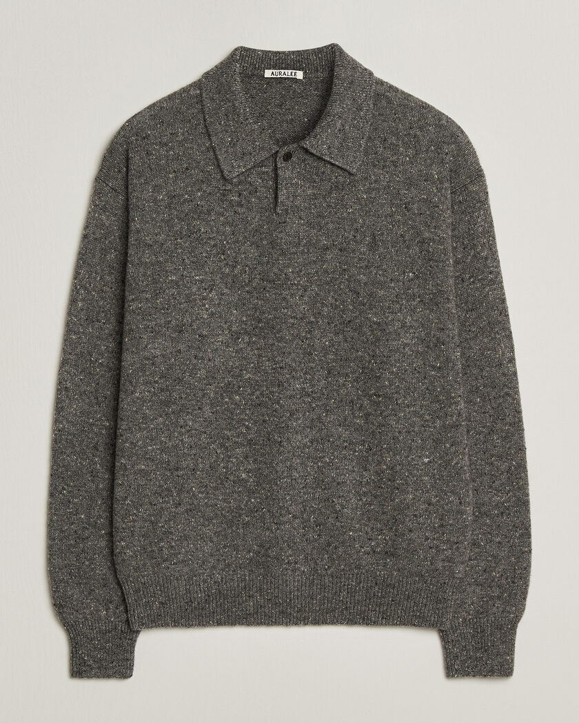 Auralee Cashmere Nep Knit Polo Mix Gray – Grå