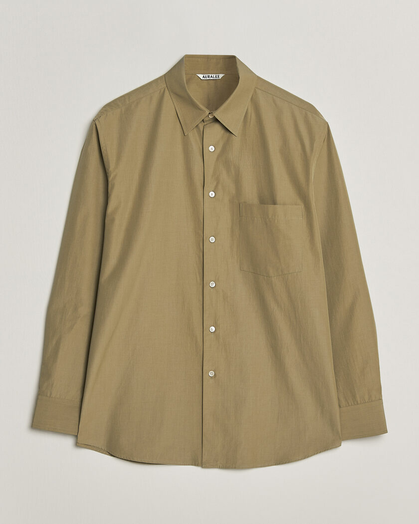 Auralee Finx Light Weather Chambray Shirt Olive Brown – Grønn
