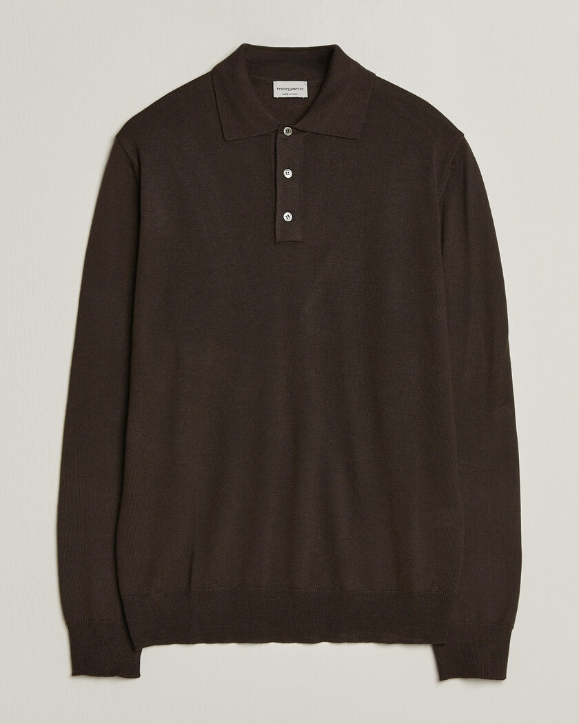Morgano Extra Fine Merino Wool Polo Dark Brown – Brun