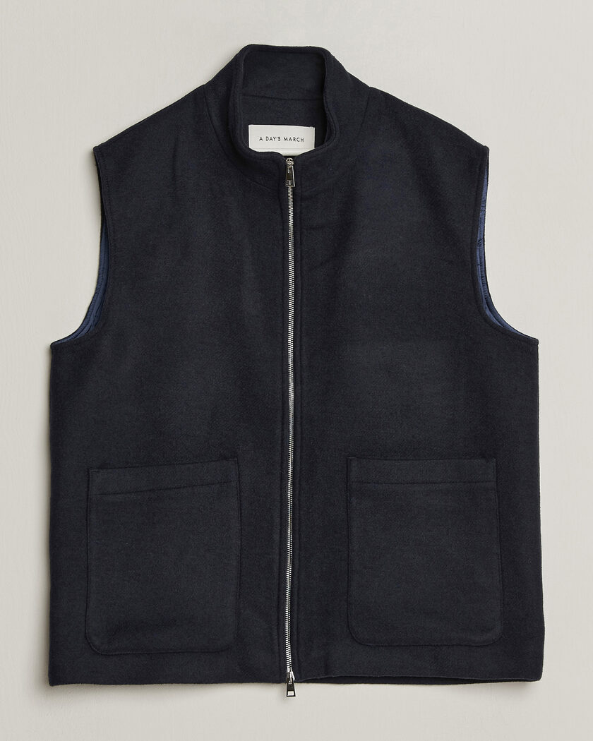 A Day's March Canora Lined Wool Vest Navy – Blå