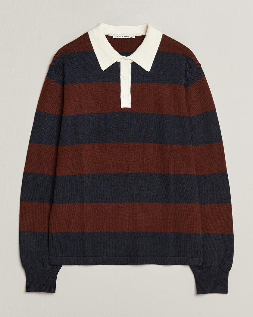 A Day's March Kenny Striped Merino Rugby Sweater Rust/Navy – Flerfarget