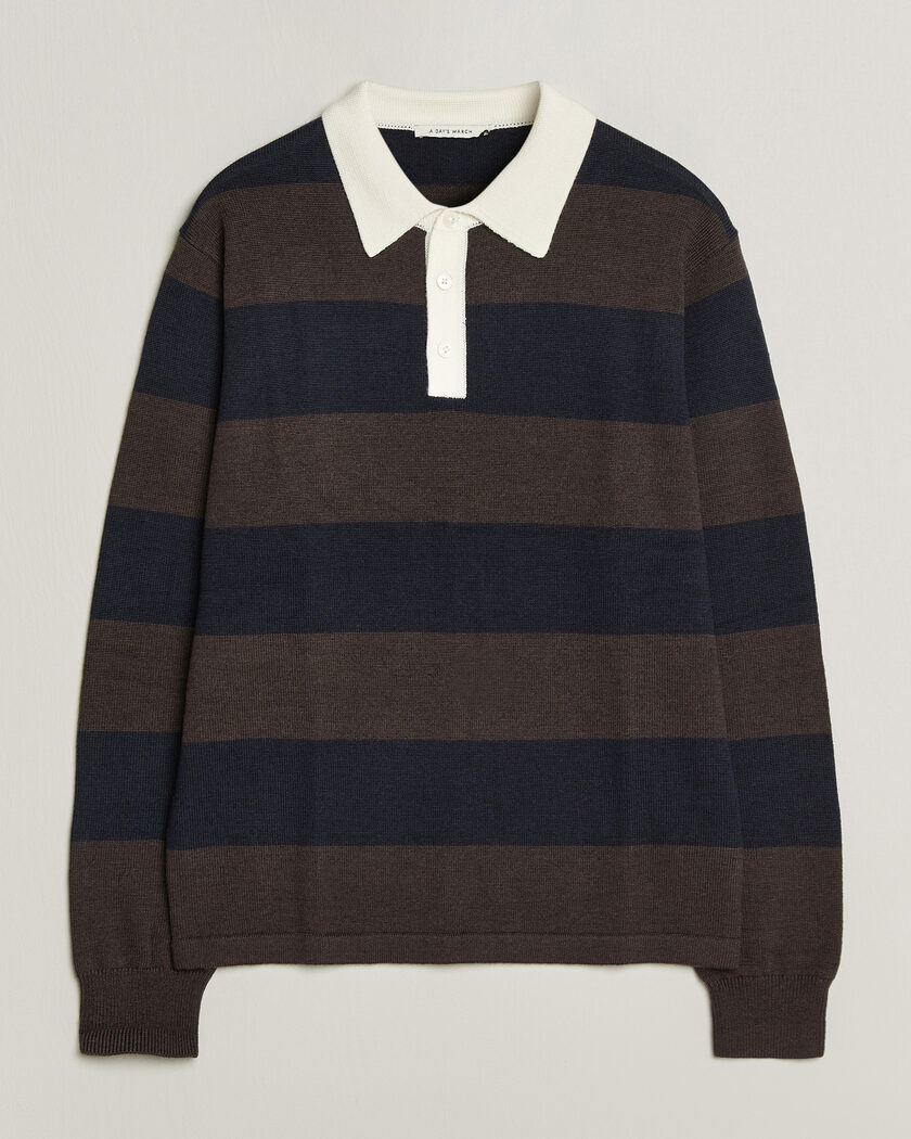 A Day's March Kenny Striped Merino Rugby Sweater Brown/Navy – Brun