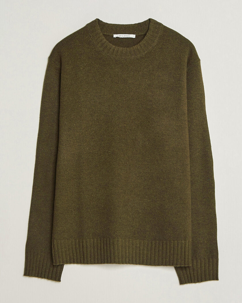 A Day's March Marlow Lambswool Sweater Forest Green – Grønn