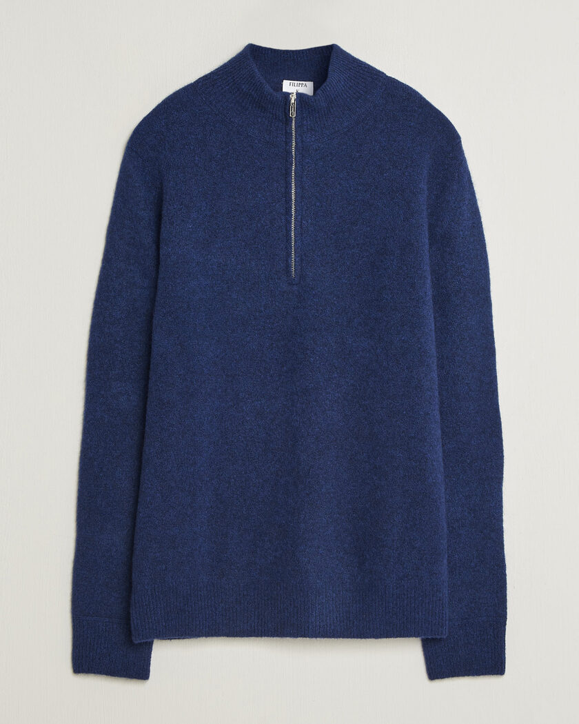 Filippa K Andrew Yak Knitted Half Zip Deep Blue – Blå