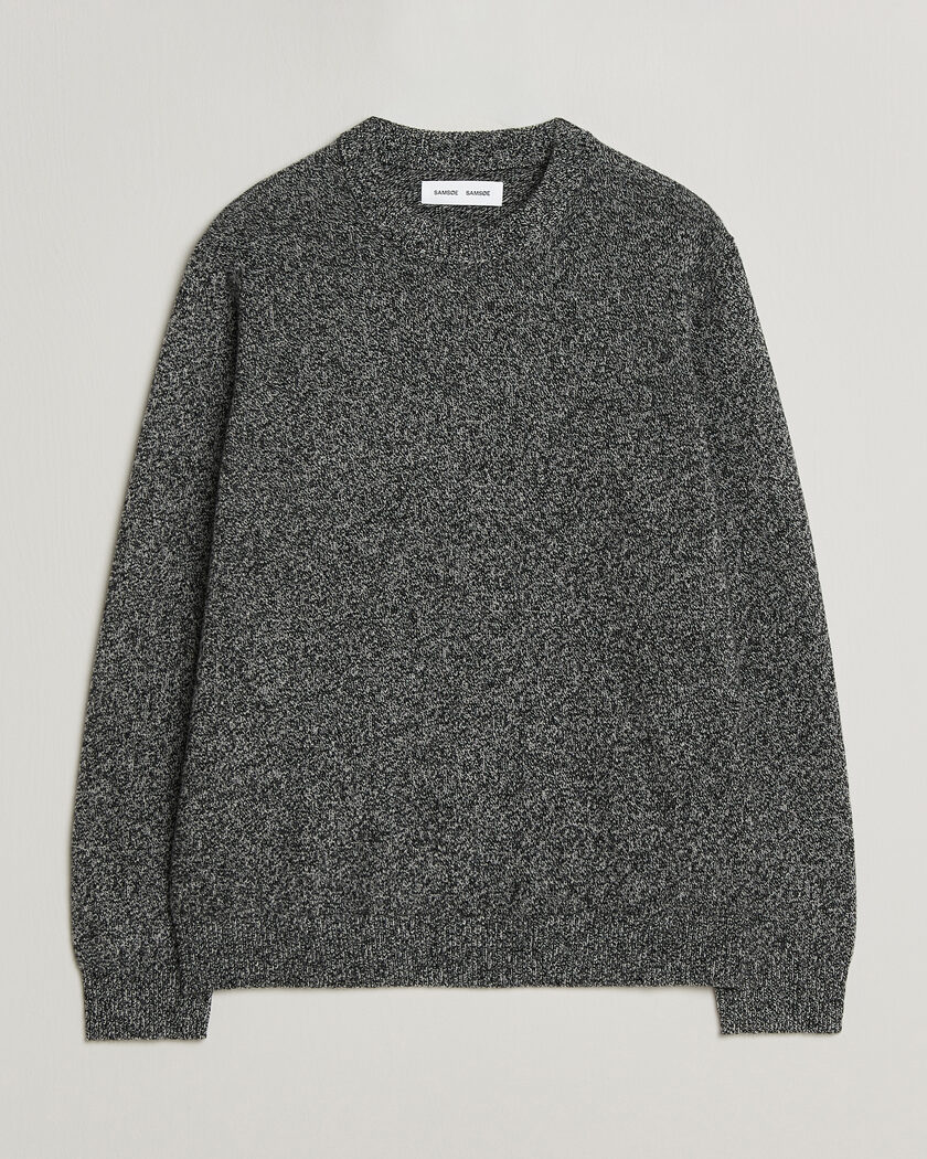 Samsøe Samsøe Isak Knitted Crew Neck Black White Melange – Grå