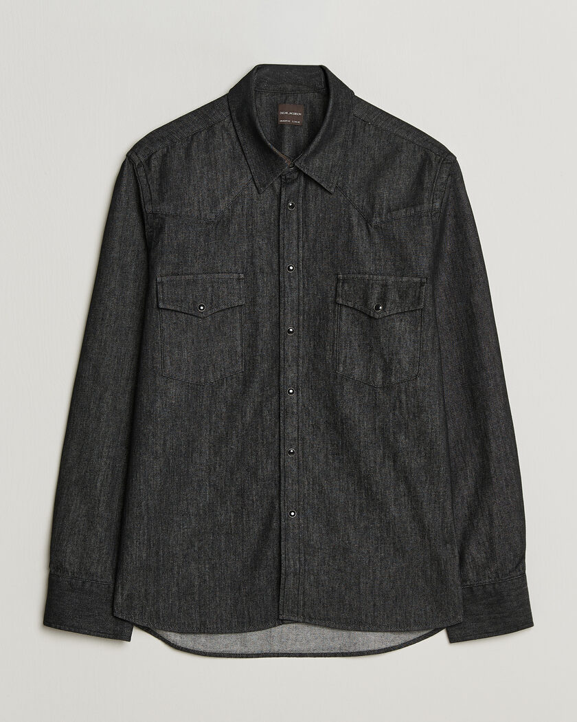 Oscar Jacobson Straight Fit Western Shirt Dark Grey – Grå