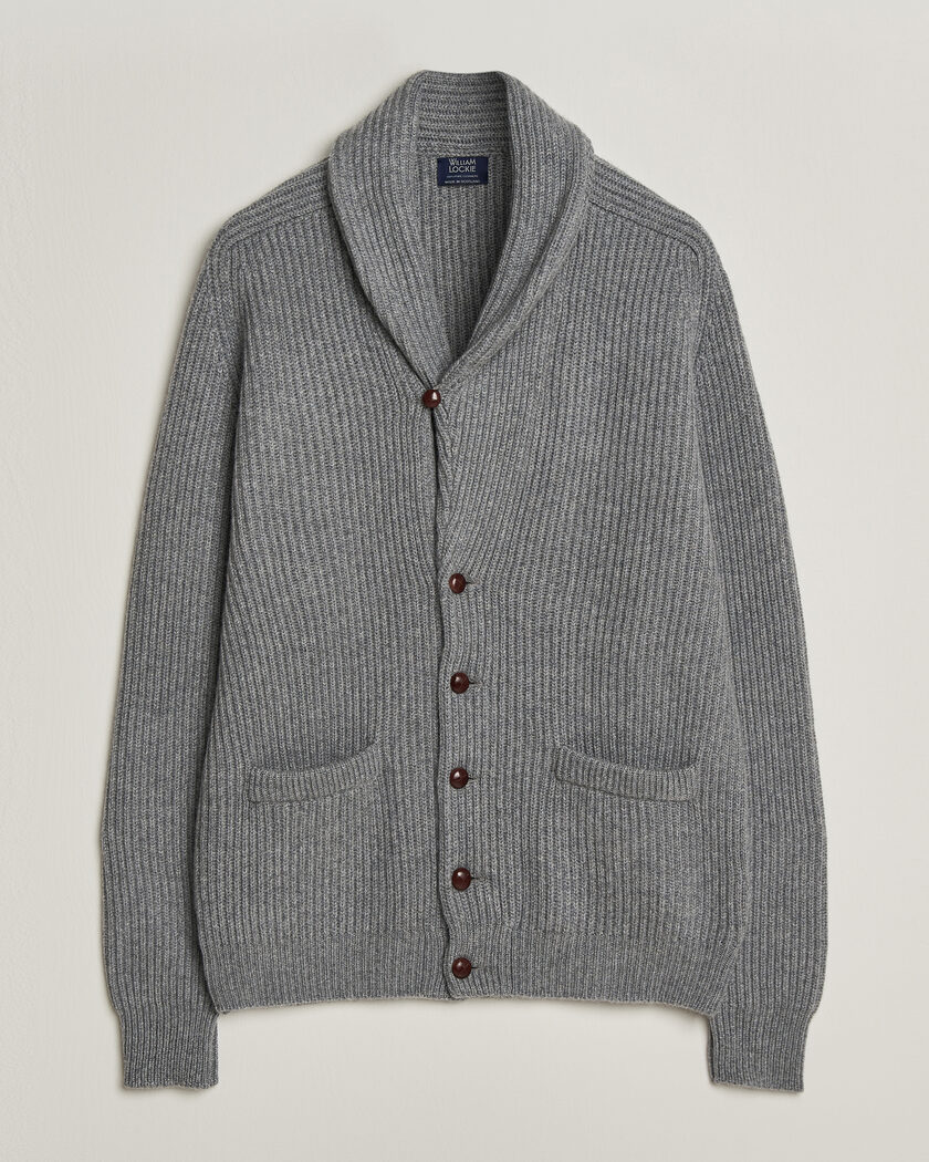 William Lockie Windsor Cashmere Shawl Cardigan Flannel Grey – Grå