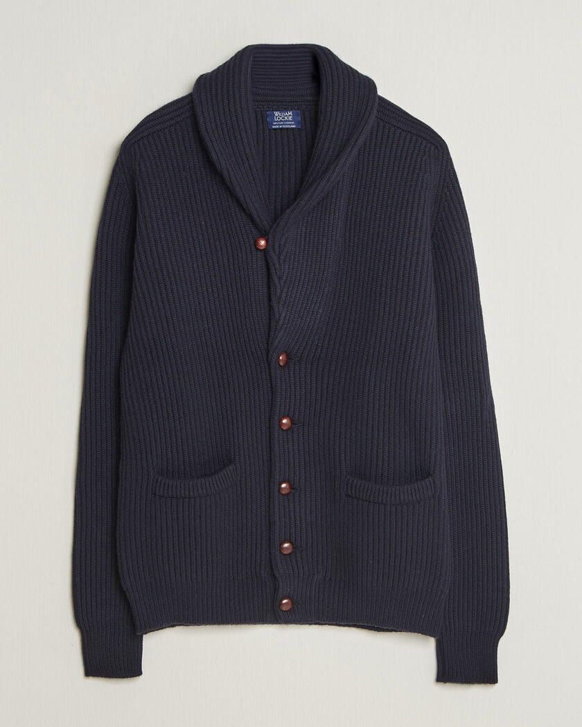 William Lockie Windsor Cashmere Shawl Cardigan Navy – Blå