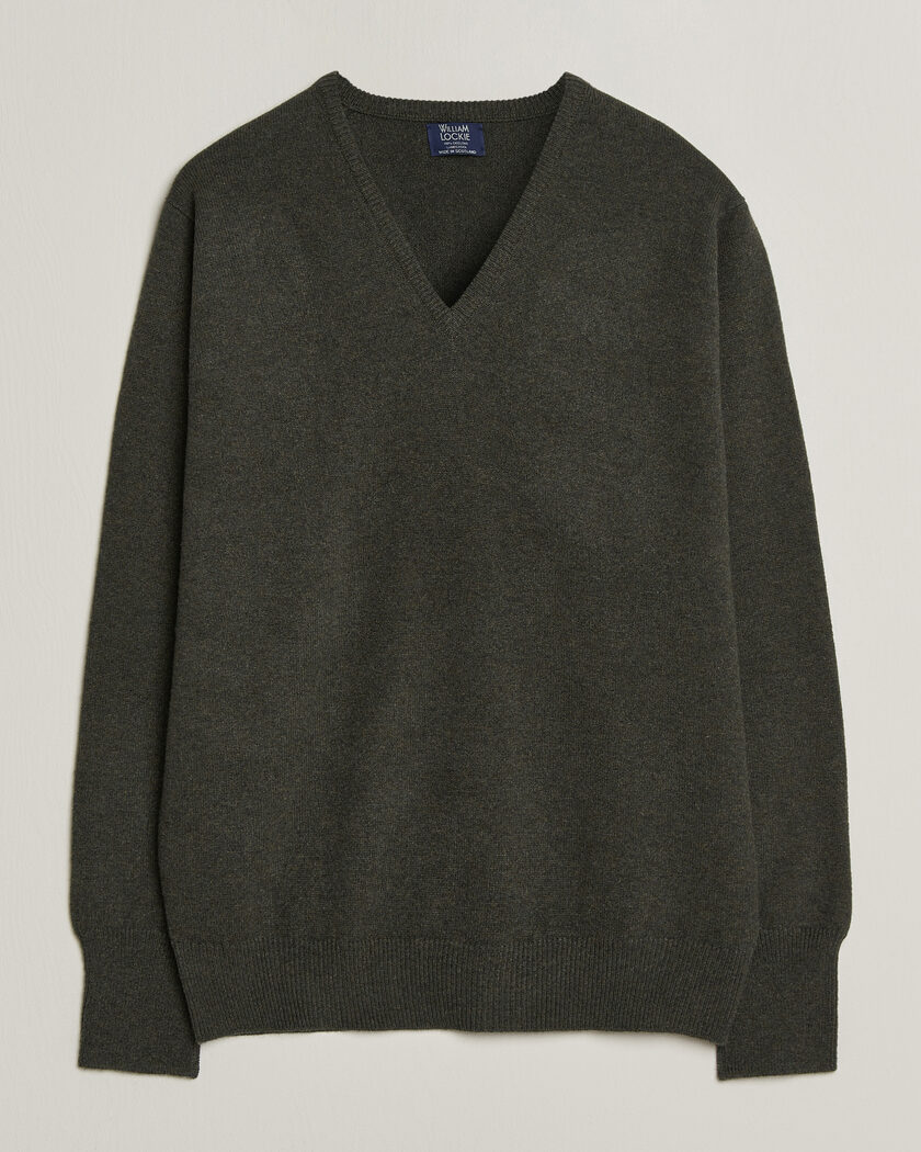 William Lockie Rob Lambswool V-Neck Seaweed – Grønn