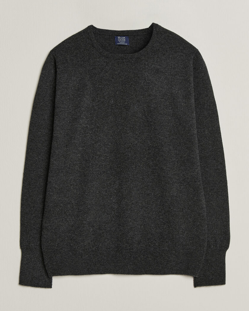 William Lockie Rob Lambswool Crewneck Charcoal – Grå