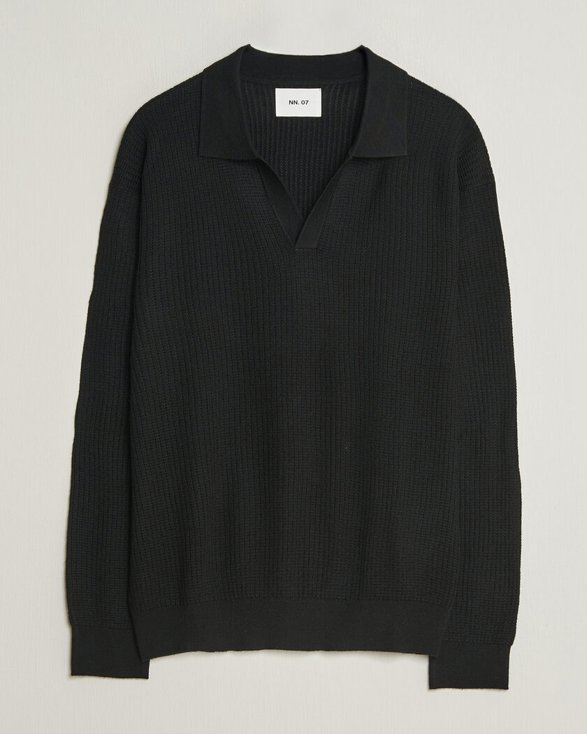 NN07 Nate Wool Knitted Polo Black – Svart