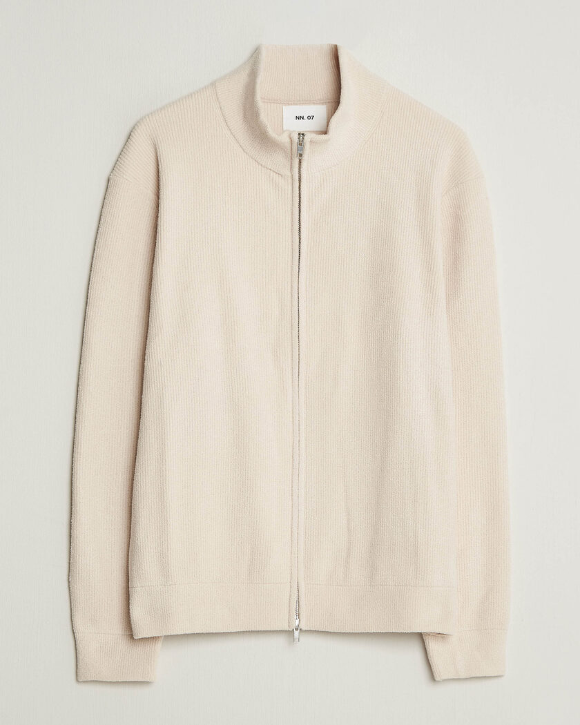 NN07 Danny Rib Knitted Full Zip Ivory – Hvit