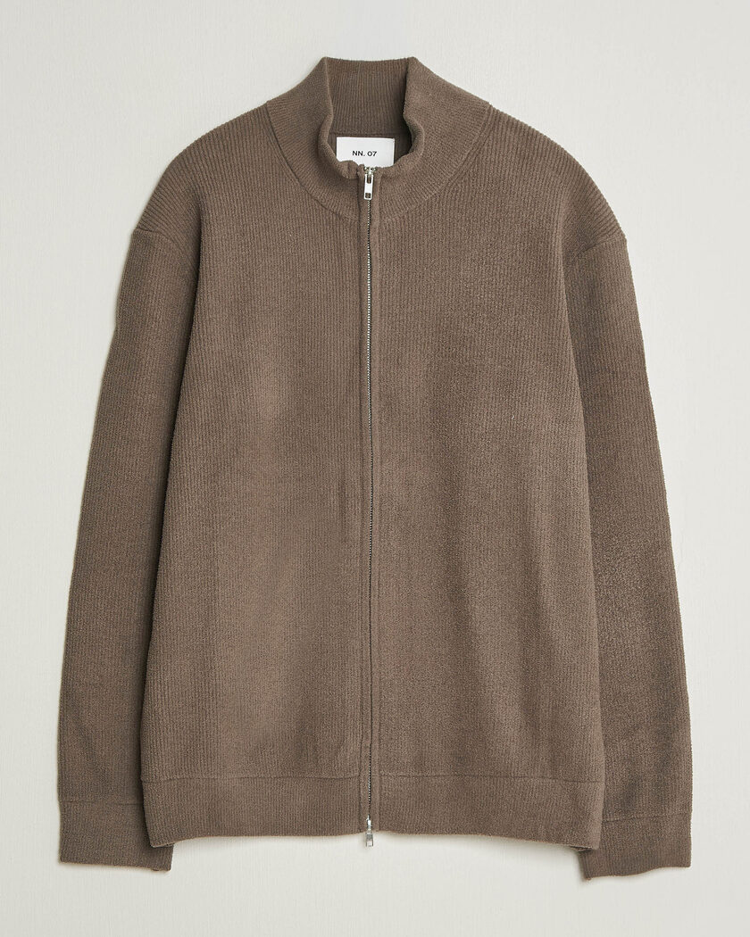 NN07 Danny Rib Knitted Full Zip Mable Husk – Brun
