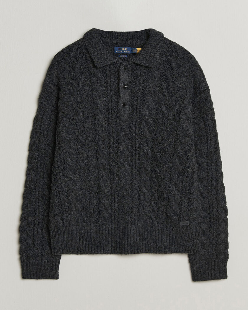 Polo Ralph Lauren Wool Blend Aran Sweater Hawks Eye Heather – Svart