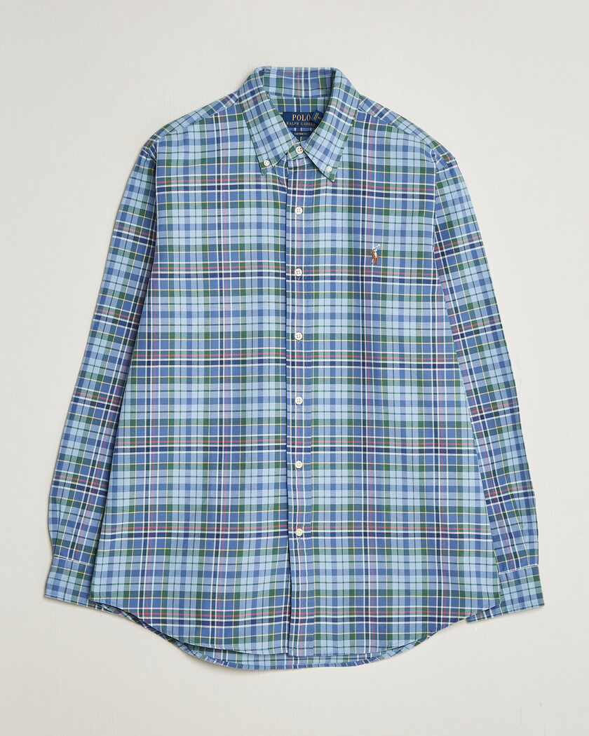 Polo Ralph Lauren Custom Slim Fit Check Oxford Shirt Blue Dusty/Green – Flerfarget