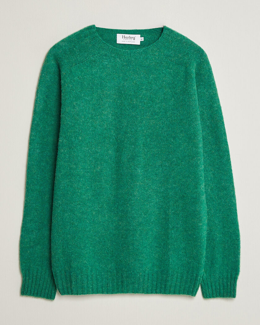 Harley Of Scotland Brushed Supersoft Lambswool Crewneck Evergreen – Grønn