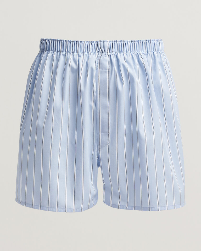 Sunspel Classic Woven Cotton Boxer Shorts Blue Wide Stripe – Blå